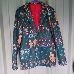 Men's Gingerbread Ugly Christmas Blazer & Necktie Size Medium
